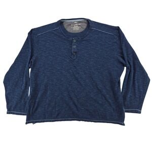 Tommy Bahama Mens Blue Marled Knit Long Sleeve Henley Shirt XL TG